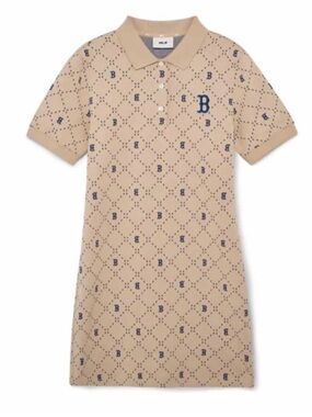 MLB Boston Red Sox Monogram Polo Shirt Dress Beige Blue M